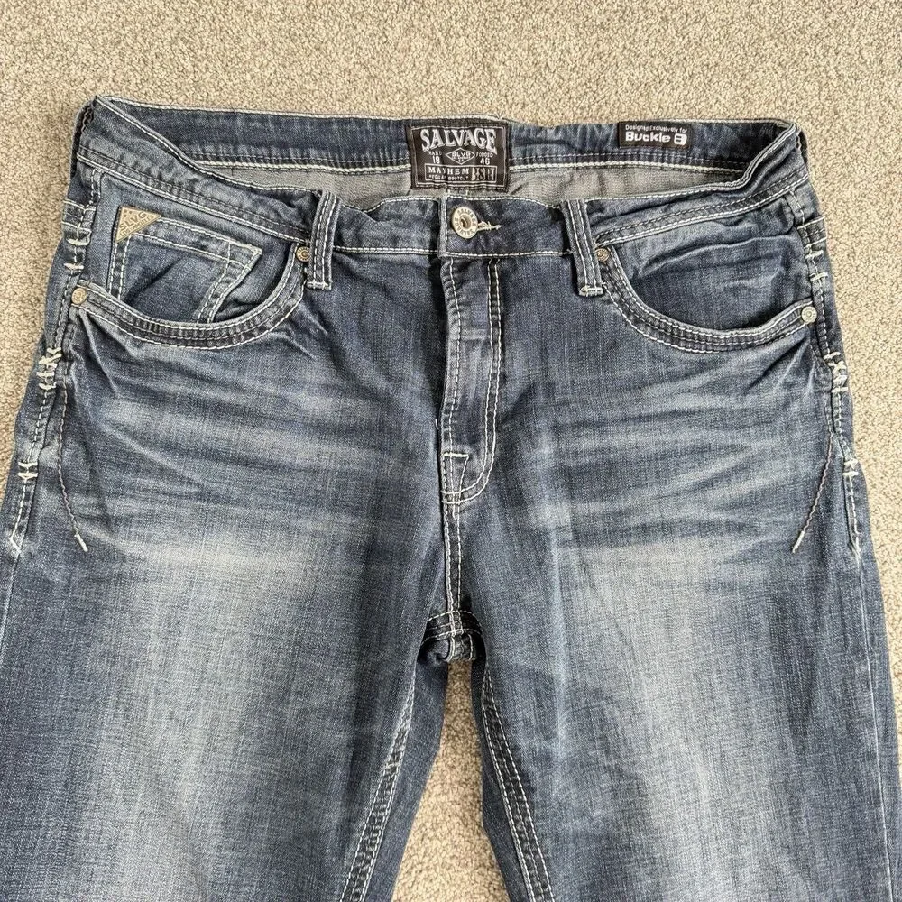 Salvage Supply Company Mayhem Bootcut Jeans Mens Buckle Dark Wash Size 38R